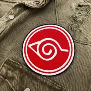 Embroidered anime symbol border and stitching detail