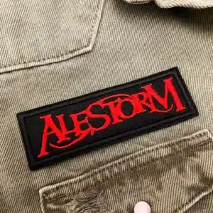 Embroidered metal patch border and stitching detail