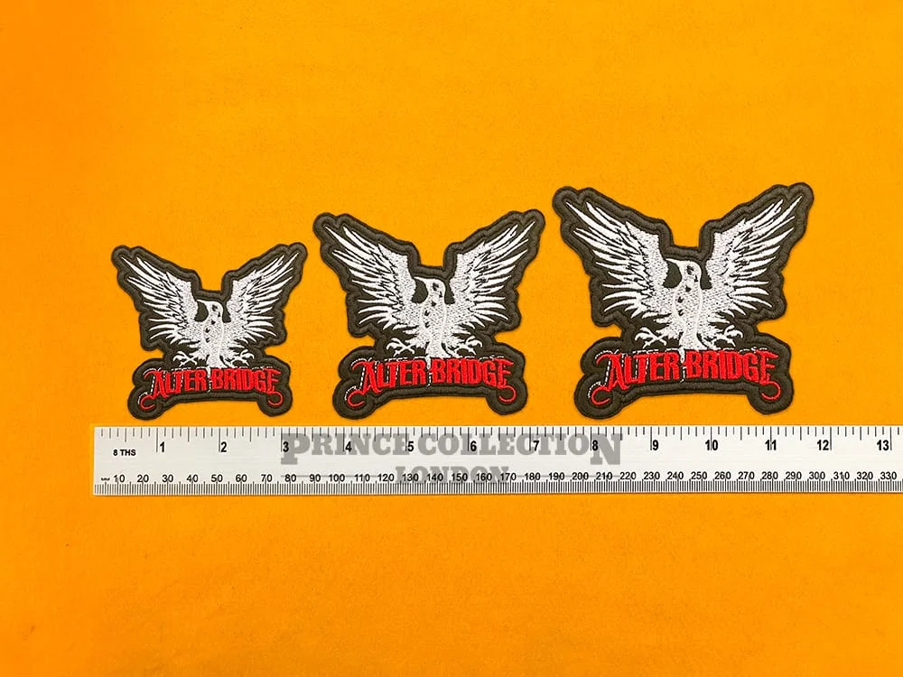 Premium embroidered Alter Bridge band patch on denim jacket