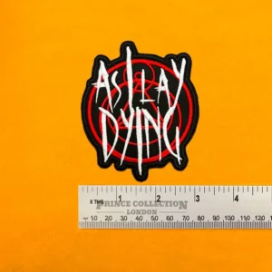 Embroidered As I Lay Dying design beside measurement ruler