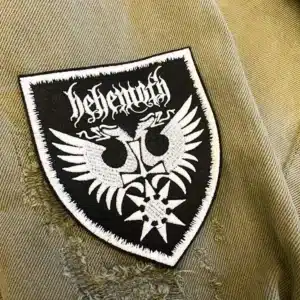 Embroidered metal patch border and stitching detail