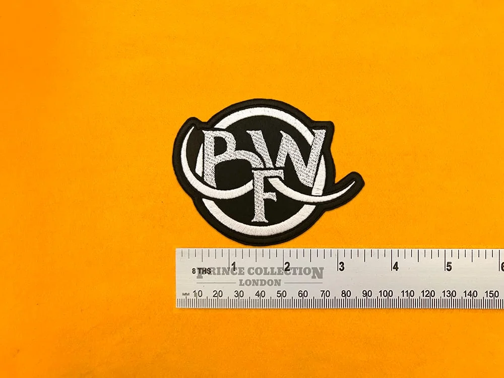 Embroidered Bleed From Within design beside measurement ruler