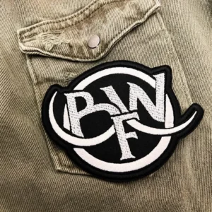 Embroidered metalcore patch border and stitching detail