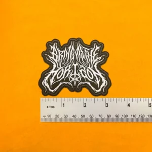 Bring Me The Horizon embroidered band patch beside measurement ruler