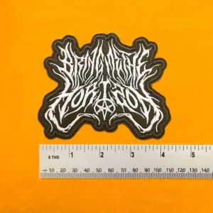 Embroidered band patch dimensions beside ruler
