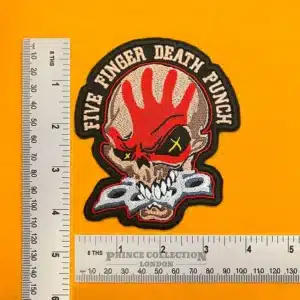Red hand and skull embroidered band patch