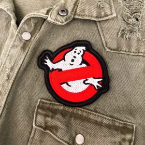 Embroidered movie patch border and stitching detail