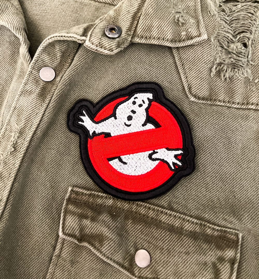 Embroidered movie patch border and stitching detail