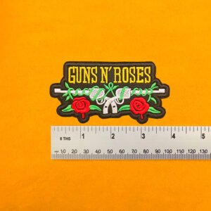 Guns N’ Roses embroidered band patch beside measurement ruler