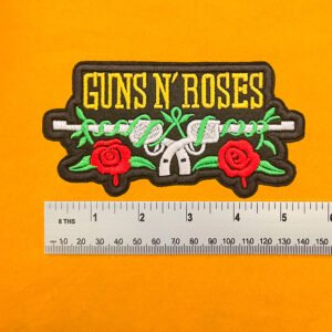 Embroidered band patch dimensions beside ruler
