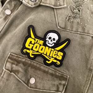 Embroidered movie patch border and stitching detail