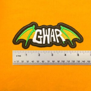 Embroidered patch dimensions beside ruler