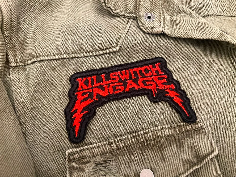 Embroidered metalcore patch border and stitching detail
