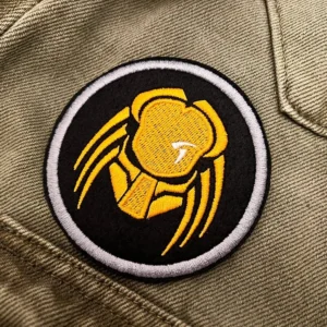 Embroidered sci-fi movie patch border and stitching detail