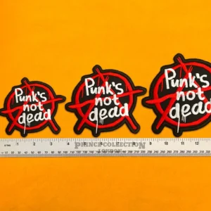 Punks Not Dead embroidered patch on punk jacket