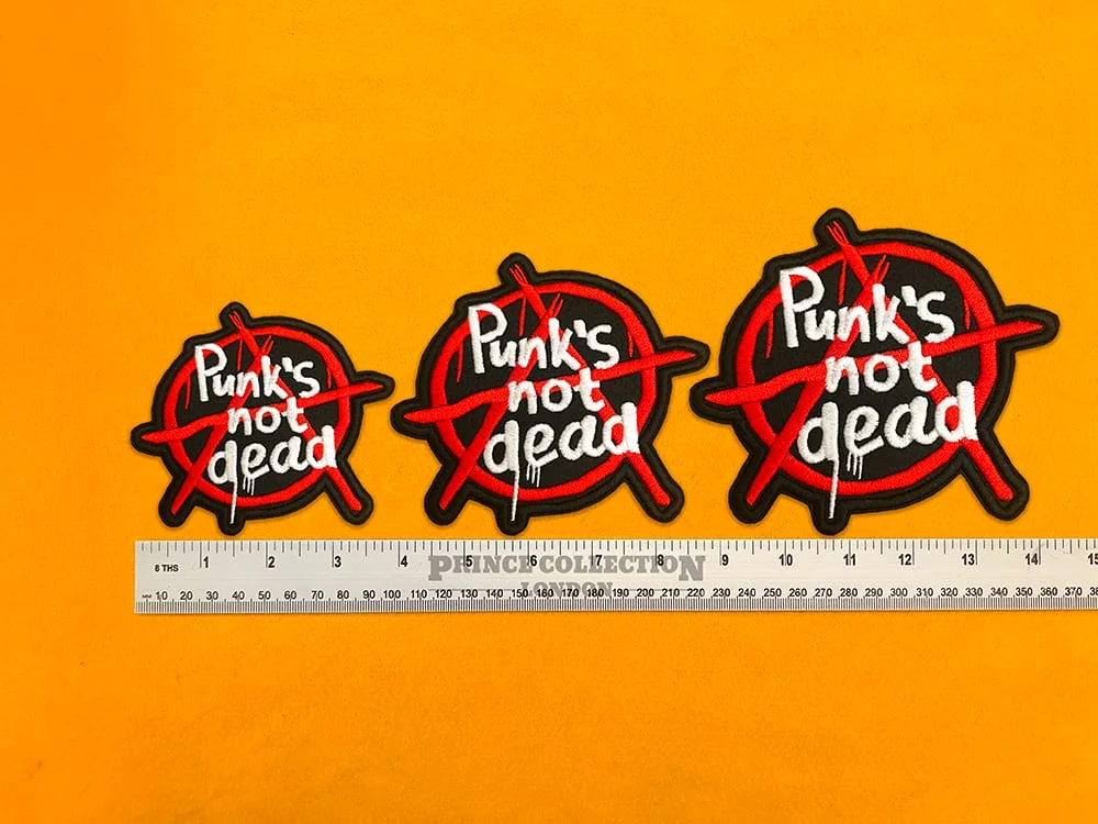 Punks Not Dead embroidered patch on punk jacket