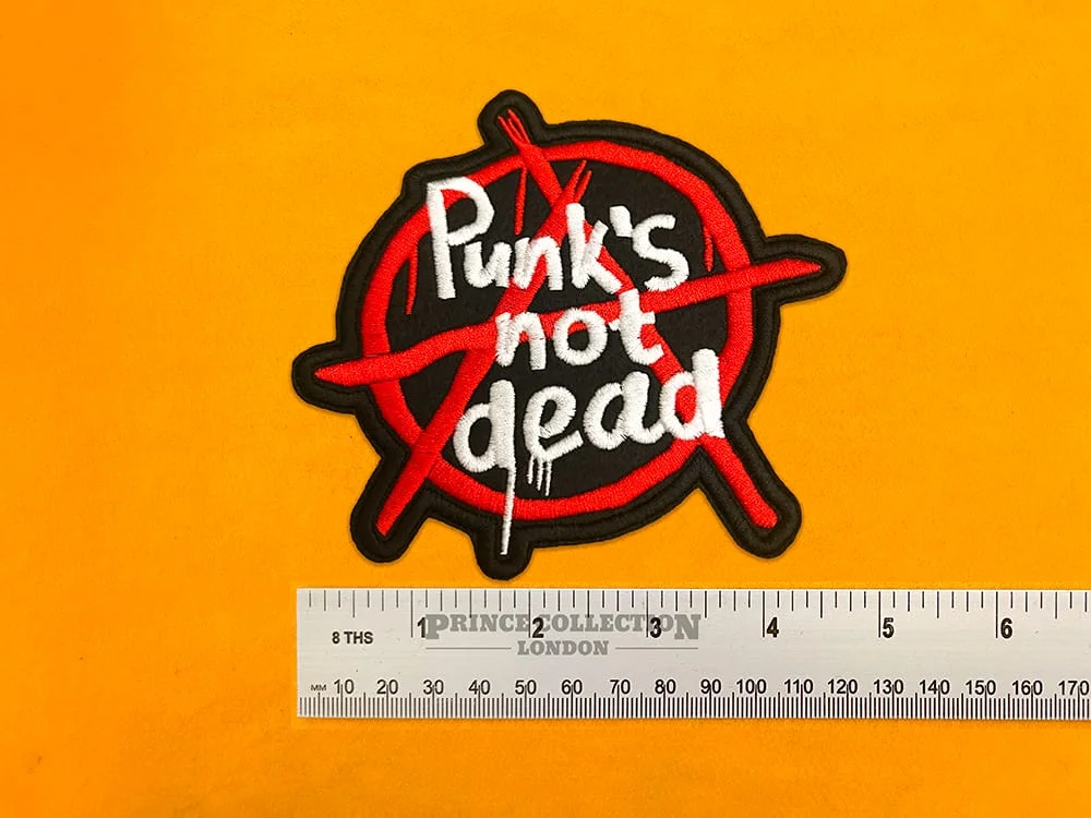 Small medium and large Punks Not Dead patch size comparison