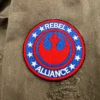 Embroidered sci-fi symbol patch border and stitching detail