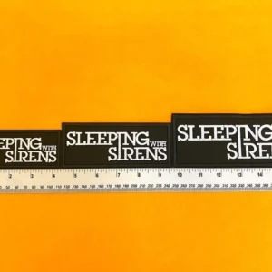 Sleeping With Sirens embroidered band patch beside measurement ruler