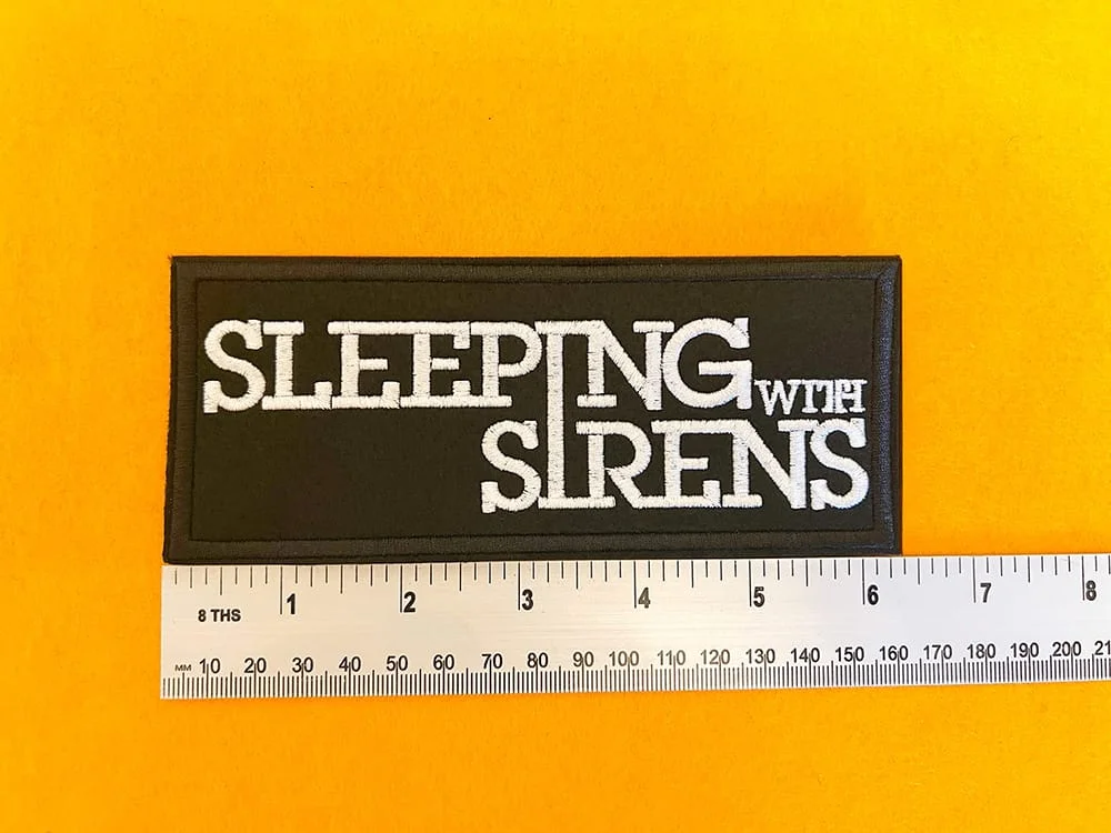 Premium embroidered Sleeping With Sirens band patch on denim jacket