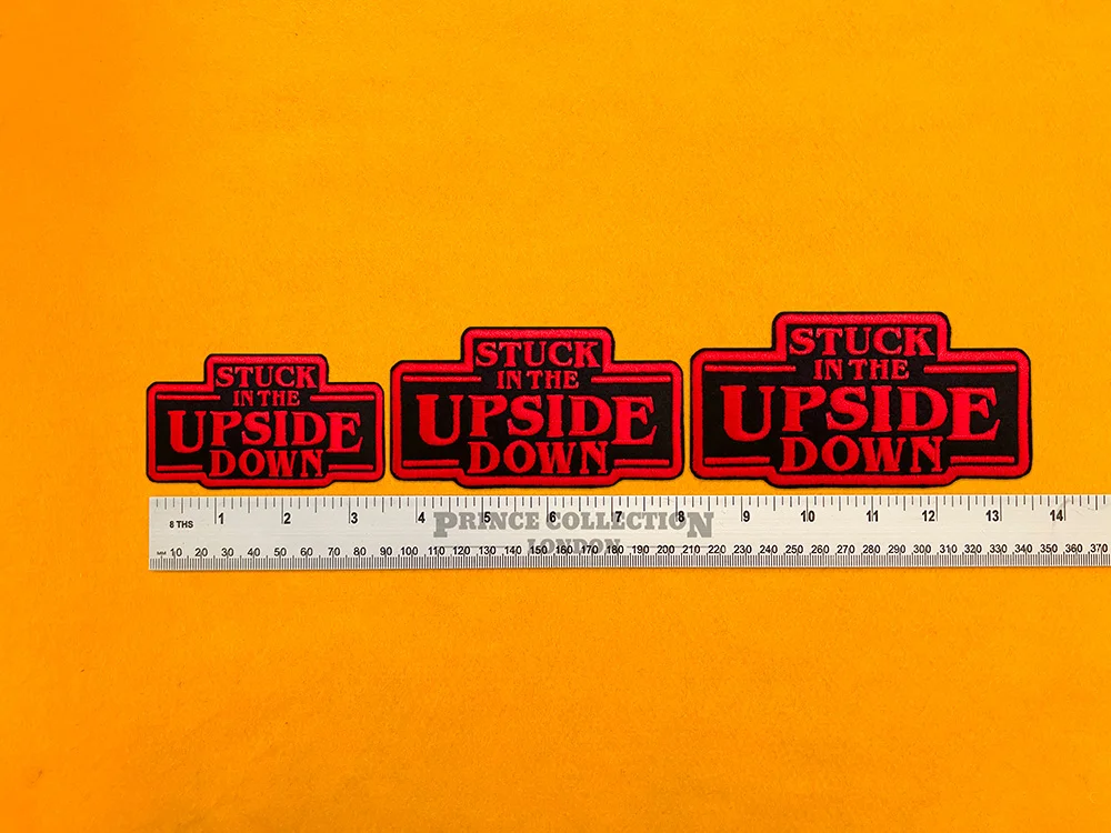 Stranger Things Stuck in the Upside Down patch on denim jacket