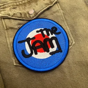 Embroidered rock patch border and stitching detail
