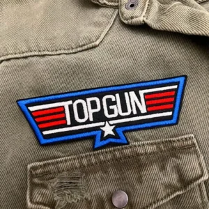 Embroidered movie patch border and stitching detail