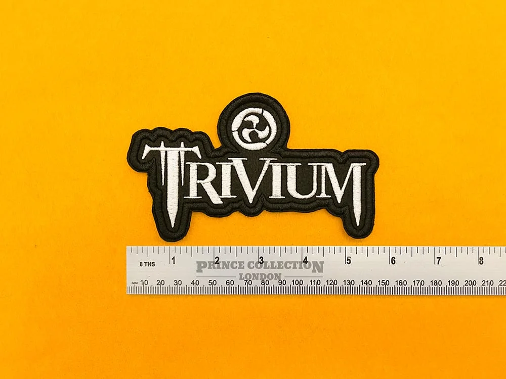 Trivium patch dimensions and embroidered design