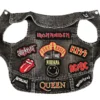 Black denim rock band dog jacket