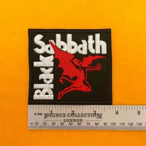 Black Sabbath embroidered band patch on denim battle jacket