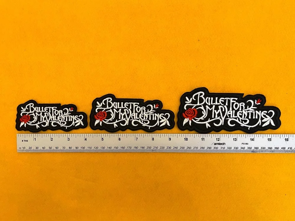 Small medium and large Bullet for My Valentine patch size comparison