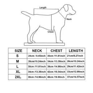 Black denim dog jacket size chart
