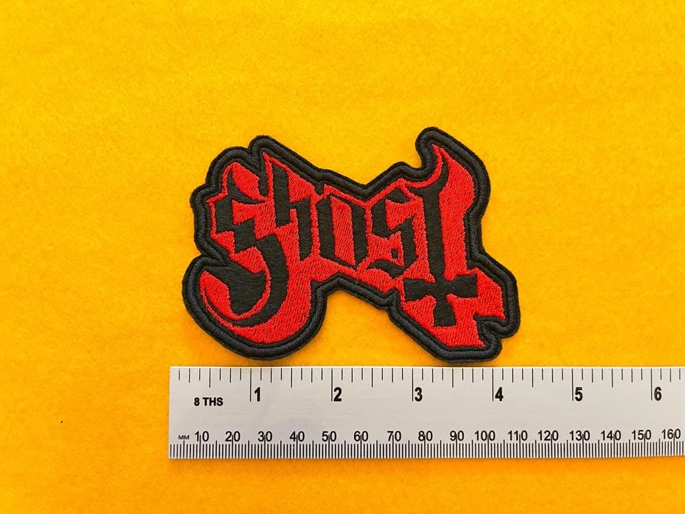 Ghost embroidered band patch on denim battle jacket