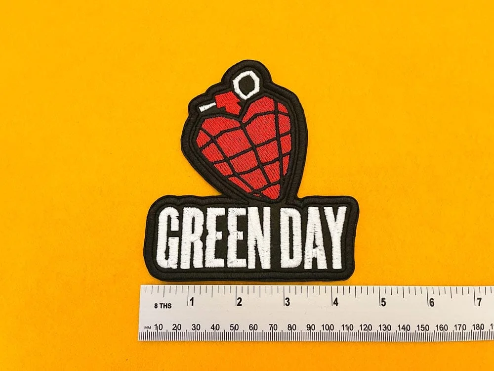 Green Day embroidered band patch on denim jacket