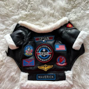 Top Gun dog jacket with Maverick and US Navy patches
