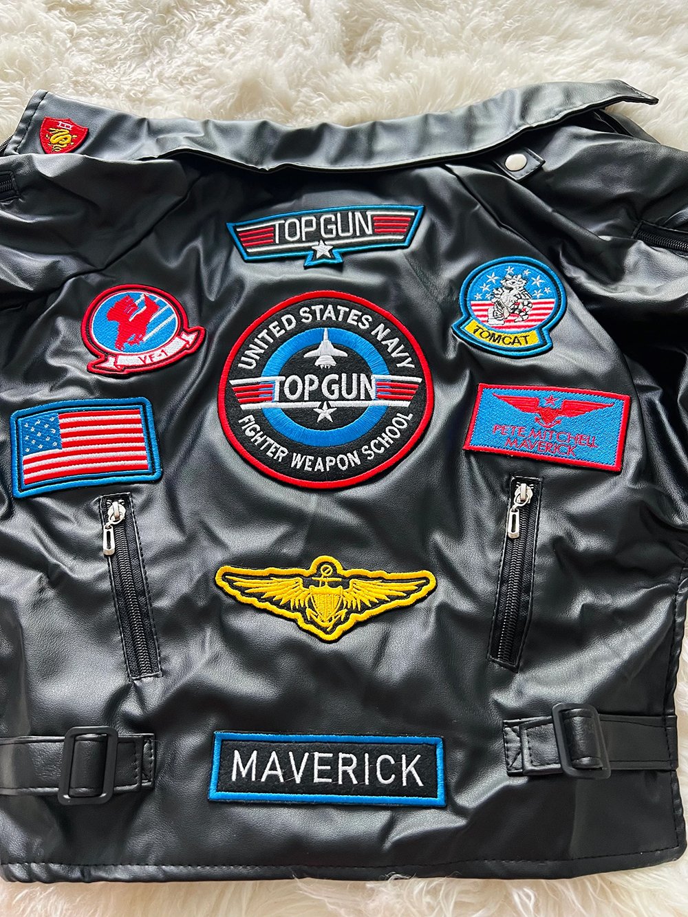 Top Gun Black Leather Dog Jacket size chart for dogs