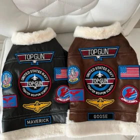 Top Gun dog jacket with embroidered aviation patches