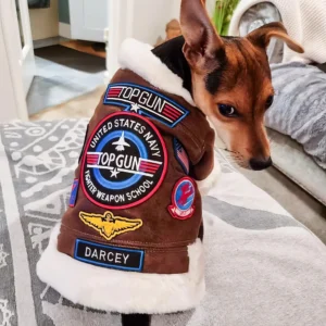 Top Gun pet jacket with Naval Aviator Wings and Maverick patches