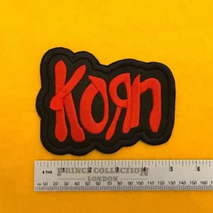 Korn embroidered band patch on denim battle jacket
