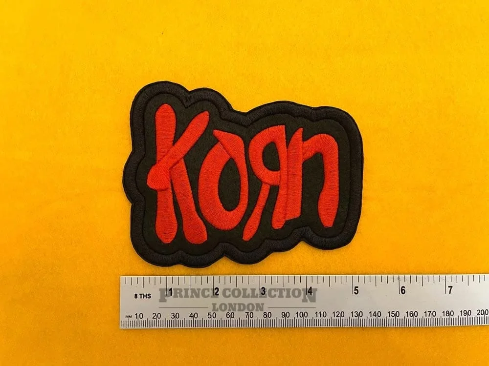 Korn embroidered band patch on denim battle jacket