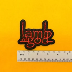 Lamb of God embroidered band patch on denim battle jacket