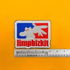 Embroidered Limp Bizkit design beside measurement ruler