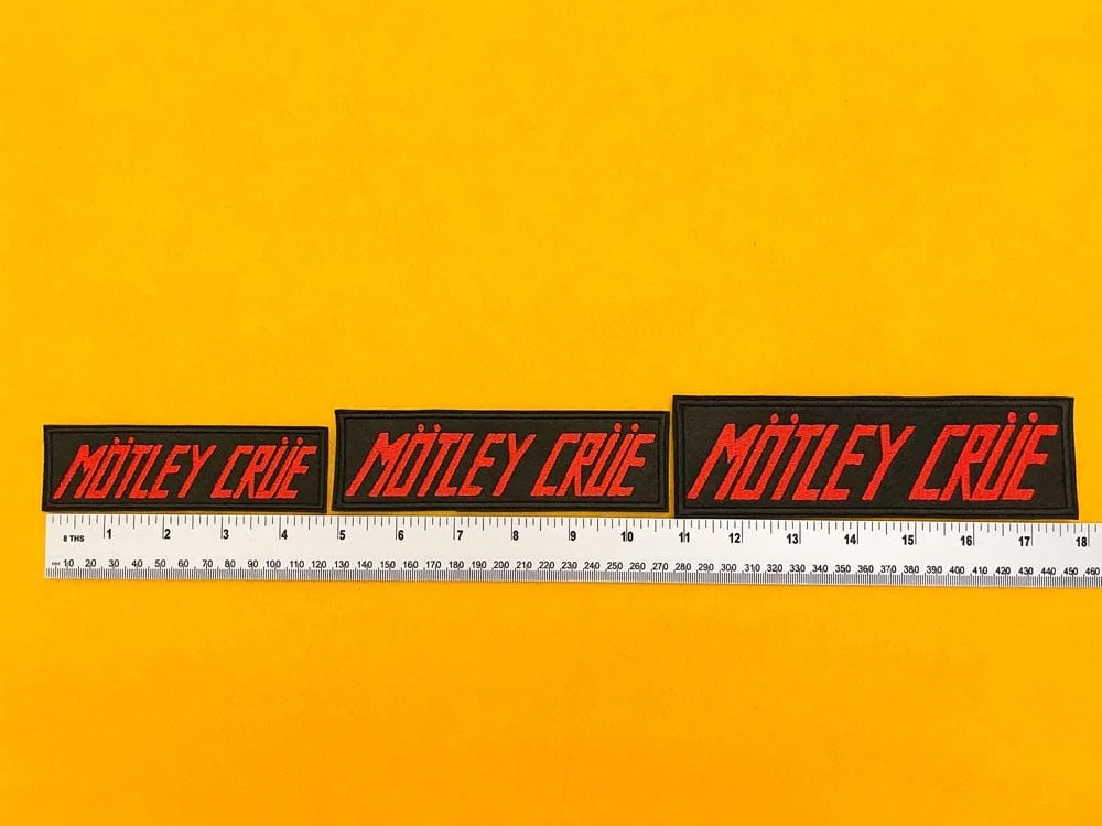 Mötley Crüe embroidered band patch on denim battle jacket