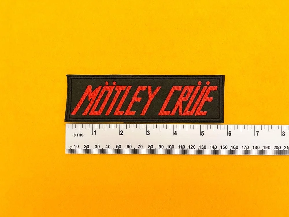 Small medium and large Mötley Crüe patch size comparison