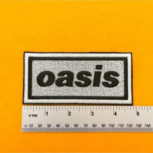 Oasis Black on White Patch – Premium Embroidered Iron On or Sew On