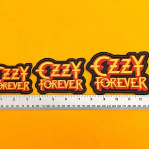 Embroidered Ozzy Forever design beside measurement ruler