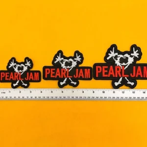 Pearl Jam embroidered band patch on denim jacket