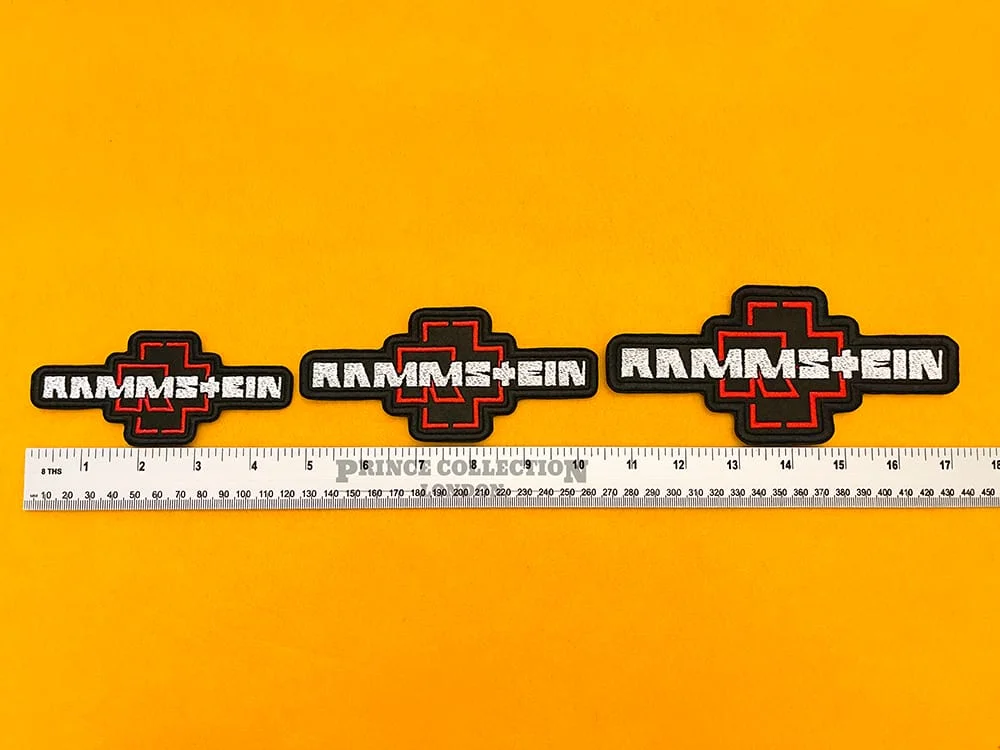 Embroidered Rammstein design beside measurement ruler