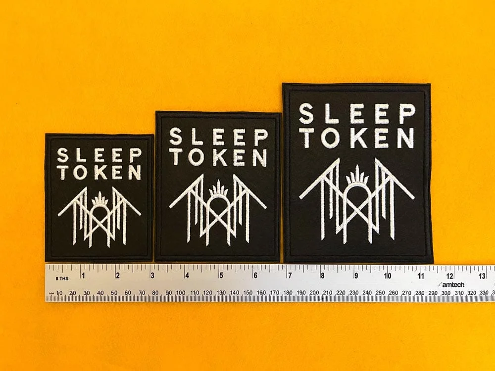 Sleep Token embroidered band patch on denim jacket