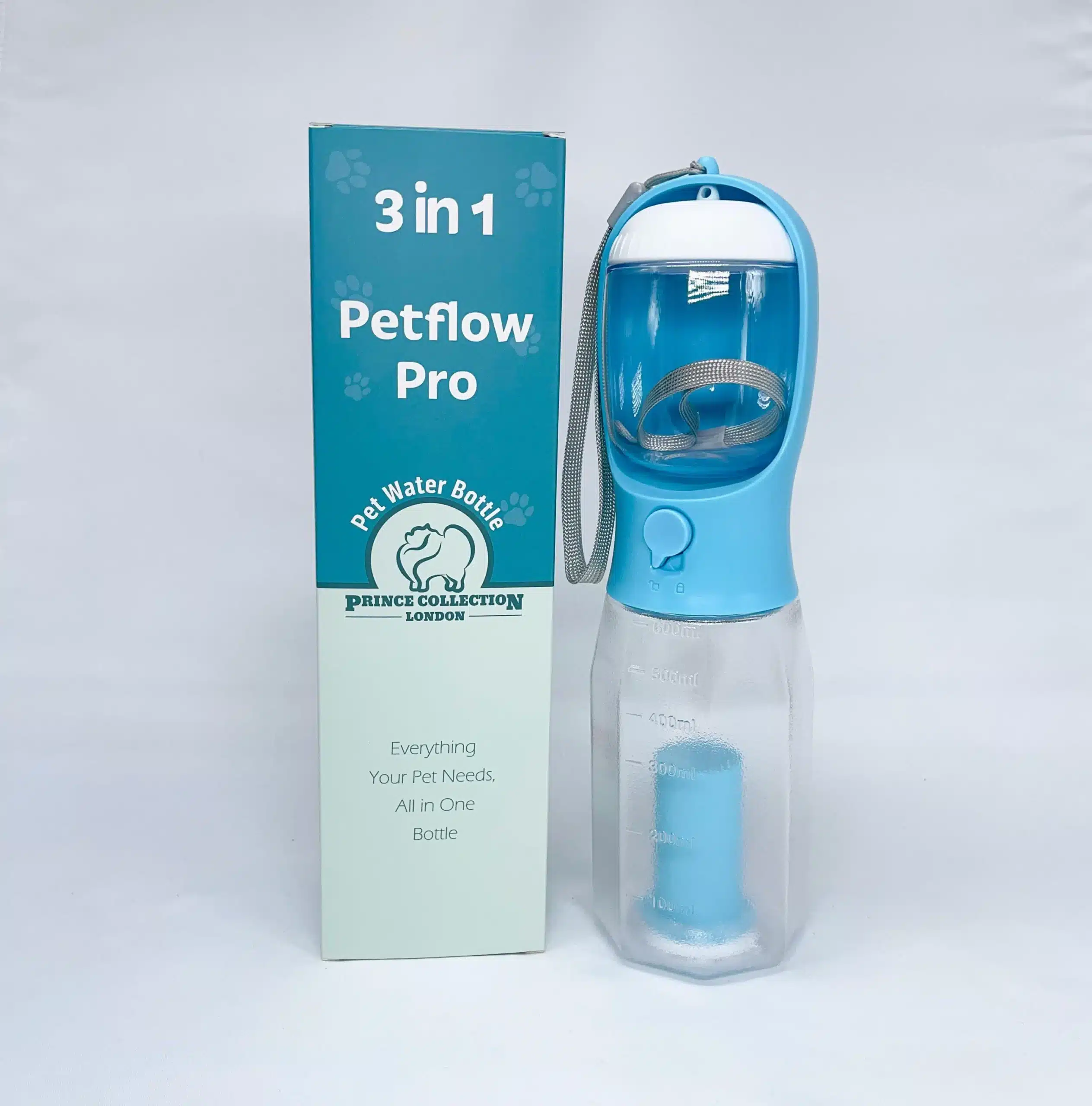 PetFlow Pro 3-in-1 portable dog water bottle with food container